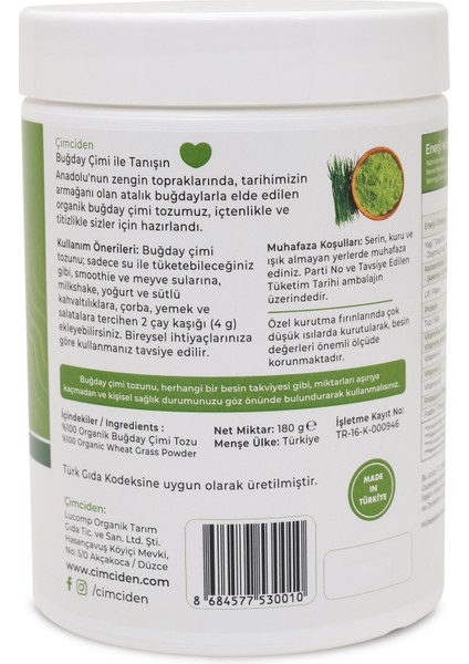 Organik Buğday Çimi Tozu 180 Gr - 45 Servis