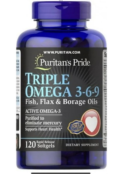 Puritan’s Pride Triple Omega 3-6-9 Fish, Flax & Borage Oils 120 Softgels