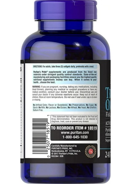 Puritan’s Pride Triple Omega 3-6-9 Fish, Flax & Borage Oils 120 Softgels