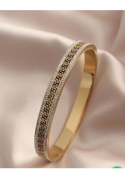 Çelik Gold Motifli Kelepçe Bileklik