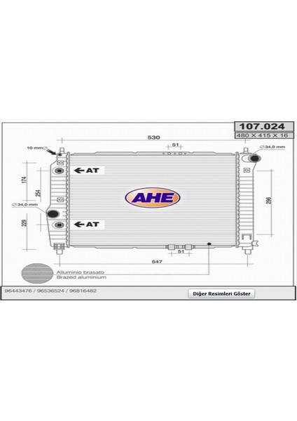 Radyatör BR170 Kalos Aveo 1.2 1.4 8V Sohc Otomatik 96536524 Gold