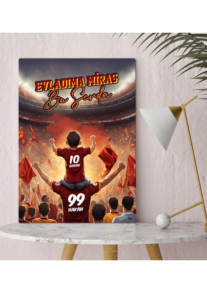 Kişiye Özel Isimli Baba-Oğul Sarı Kırmızı Evladıma Miras Bu Sevda Kanvas Tablo-3 30X50CM, Ev Hediyesi, Doğum Günü Hediyesi, Taraftar Hediyesi