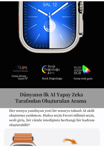 49 mm Ultra 2+ Süper Amoled Ekranlı Yapay Zeka Özellikli Akıllı Saat 2024 Gümüş/siyah 2 Yıl 200-300