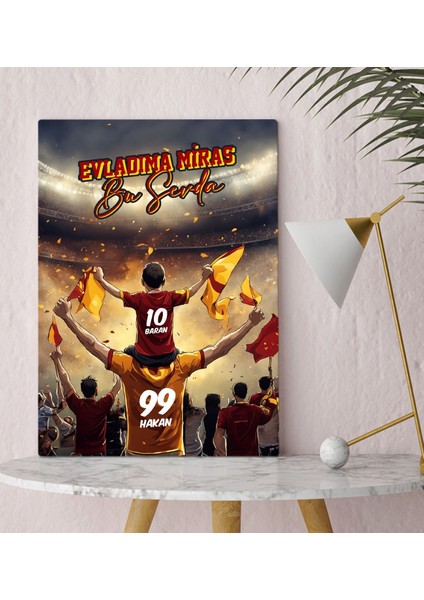 Kişiye Özel Isimli Baba-Oğul Sarı Kırmızı Evladıma Miras Bu Sevda Kanvas Tablo-2 30X50CM, Ev Hediyesi, Doğum Günü Hediyesi, Taraftar Hediyesi