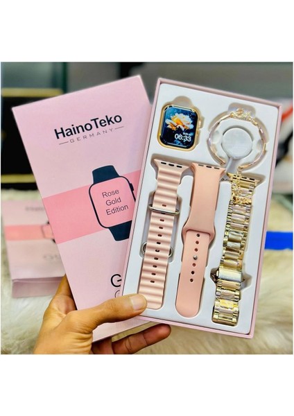 Tekno Trust Altın G9 Mini Amoled Ekranlı Bilezik Hediyeli 3 Kordonlu Şık Saati 41 mm 200-300 Mah Altın 6