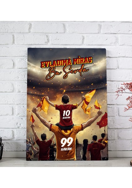 Kişiye Özel Isimli Baba-Oğul Sarı Kırmızı Evladıma Miras Bu Sevda Kanvas Tablo-2 20X30CM, Ev Hediyesi, Doğum Günü Hediyesi, Taraftar Hediyesi