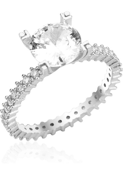 Gümüş Yüzük 925 Ayar Zirkon Tektaş 8 mm Pırlanta Tasarım