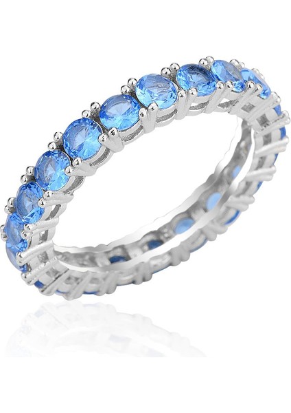 Gümüş Rodyumlu Pırlanta Modeli Pembe Taşlı Su Yolu Tamtur Yüzük