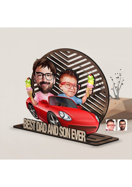 Kişiye Özel 3 Katmanlı Baba-Oğul Karikatürlü Ahşap Biblo-8, Babaya Hediye, Babalar Günü Hediyeleri fırsatları