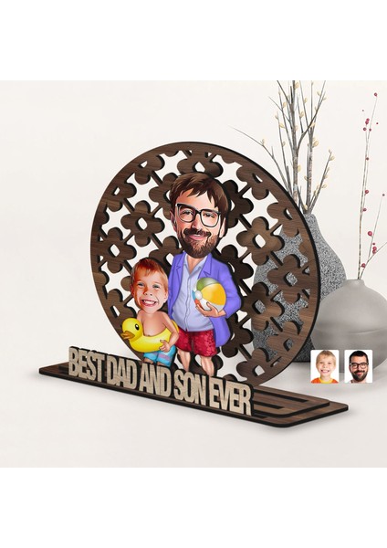 Kişiye Özel 3 Katmanlı Baba-Oğul Karikatürlü Ahşap Biblo-9, Babaya Hediye, Babalar Günü Hediyeleri fiyatları