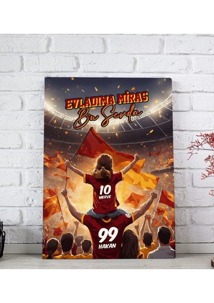 Kişiye Özel Isimli Baba-Kız Sarı Kırmızı Evladıma Miras Bu Sevda Kanvas Tablo-2 20X30CM, Ev Hediyesi, Doğum Günü Hediyesi, Taraftar Hediyesi