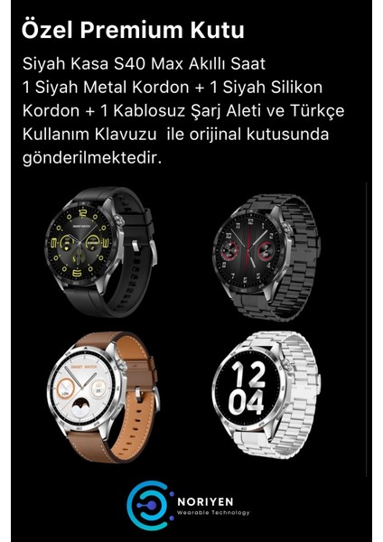 Tekno Trust Siyah Premium Serisi S40 Max Hd Ekran Spor ve Sağlık Sensörlü Klasik Model Ios Android Uyumlu Akıll