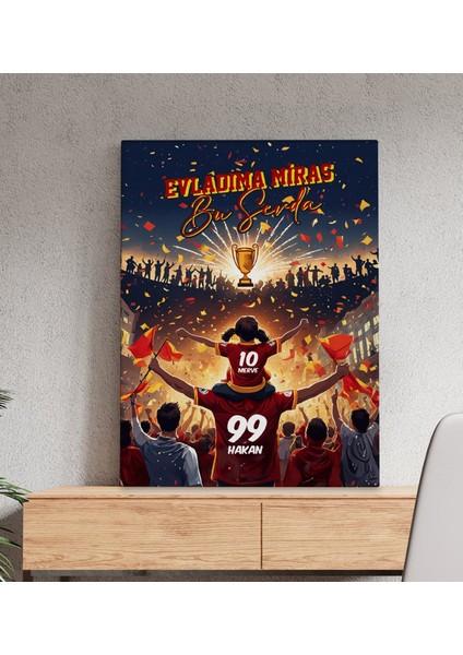 Kişiye Özel Isimli Baba-Kız Sarı Kırmızı Evladıma Miras Bu Sevda Kanvas Tablo-1 50X70CM, Ev Hediyesi, Doğum Günü Hediyesi, Taraftar Hediyesi