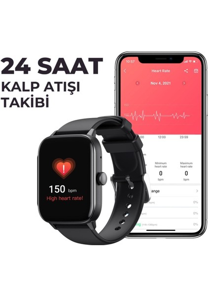 Siyah M9037 Akıllı Saat 1,91" Ekran – Sesli Telefon Görüşmesi - 100+ Spor Modu Pembe 200-300 Ma