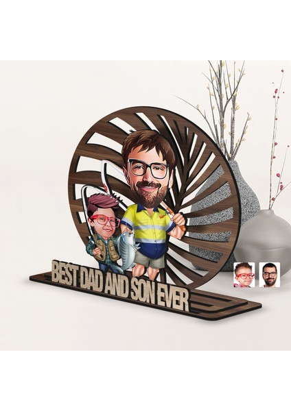 Kişiye Özel 3 Katmanlı Baba-Oğul Karikatürlü Ahşap Biblo-13, Babaya Hediye, Babalar Günü Hediyeleri fiyatları