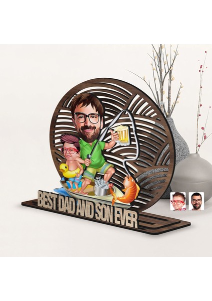 Kişiye Özel 3 Katmanlı Baba-Oğul Karikatürlü Ahşap Biblo-10, Babaya Hediye, Babalar Günü Hediyeleri
