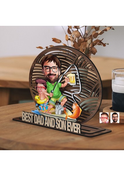 Kişiye Özel 3 Katmanlı Baba-Oğul Karikatürlü Ahşap Biblo-10, Babaya Hediye, Babalar Günü Hediyeleri