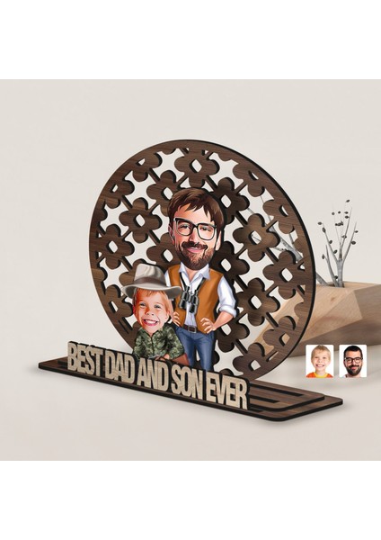 Kişiye Özel 3 Katmanlı Baba-Oğul Karikatürlü Ahşap Biblo-1, Babaya Hediye, Babalar Günü Hediyeleri fırsatları