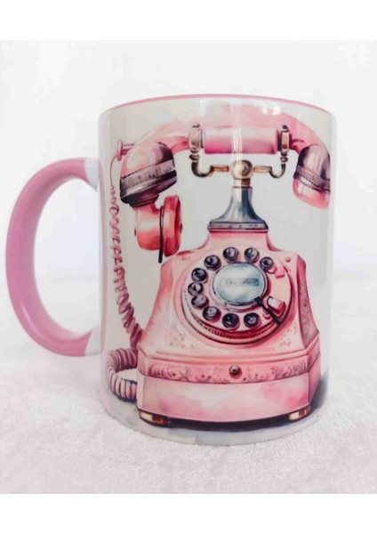 Mugs And Love Eski Telefon Vintage Baskı Büyük Boy Kupa