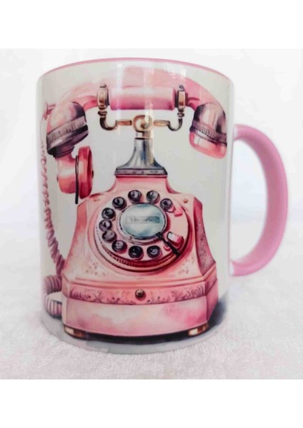 Mugs And Love Eski Telefon Vintage Baskı Büyük Boy Kupa