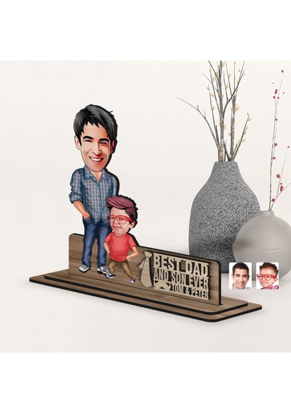 Kişiye Özel 3D Kabartma Isimli Baba-Oğul Karikatürlü Ahşap Biblo-6, Babaya Hediye, Babalar Günü Hediyeleri fiyatları