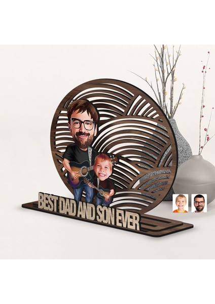 Kişiye Özel 3 Katmanlı Baba-Oğul Karikatürlü Ahşap Biblo-2, Babaya Hediye, Babalar Günü Hediyeleri