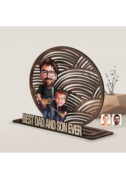 Kişiye Özel 3 Katmanlı Baba-Oğul Karikatürlü Ahşap Biblo-2, Babaya Hediye, Babalar Günü Hediyeleri