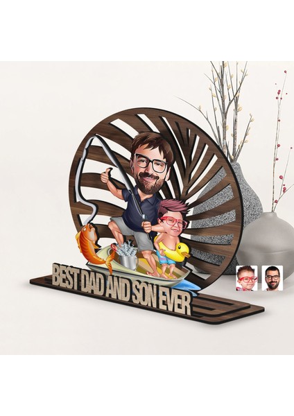 Kişiye Özel 3 Katmanlı Baba-Oğul Karikatürlü Ahşap Biblo-12, Babaya Hediye, Babalar Günü Hediyeleri fiyatları