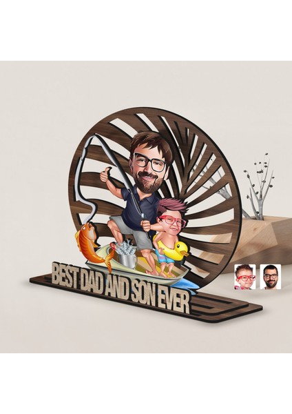 Kişiye Özel 3 Katmanlı Baba-Oğul Karikatürlü Ahşap Biblo-12, Babaya Hediye, Babalar Günü Hediyeleri fırsatları