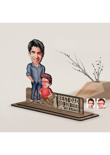 Kişiye Özel 3D Kabartma Isimli Baba-Oğul Karikatürlü Ahşap Biblo-6, Babaya Hediye, Babalar Günü Hediyeleri modelleri