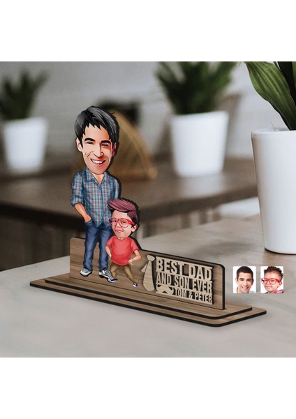 Kişiye Özel 3D Kabartma Isimli Baba-Oğul Karikatürlü Ahşap Biblo-6, Babaya Hediye, Babalar Günü Hediyeleri fırsatları