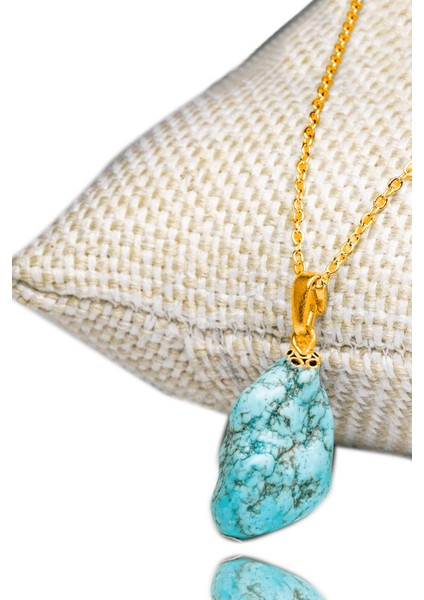 Sertifikalı Gold Ham Işlenmemiş Doğal Firuze Taşı Kolye ve Küpe Seti (Turkuaz Taşı) modelleri