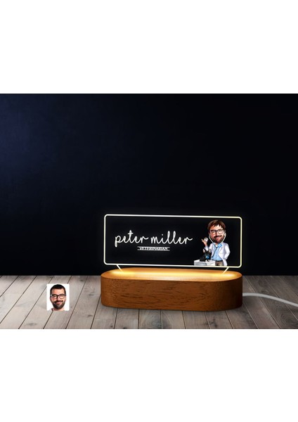 Kişiye Özel Isimli Veteriner Karikatürlü LED Işıklı Akrilik Masa Isimliği-1, Ofis Dekoru, Mesleki Hediye, Ofis Hediyeleri fırsatları