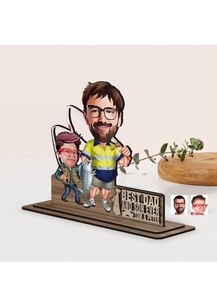 Kişiye Özel 3D Kabartma Isimli Baba-Oğul Karikatürlü Ahşap Biblo-12, Babaya Hediye, Babalar Günü Hediyeleri fiyatları