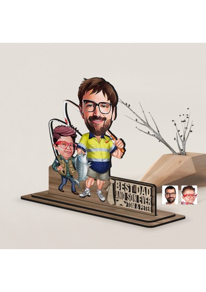 Kişiye Özel 3D Kabartma Isimli Baba-Oğul Karikatürlü Ahşap Biblo-12, Babaya Hediye, Babalar Günü Hediyeleri modelleri