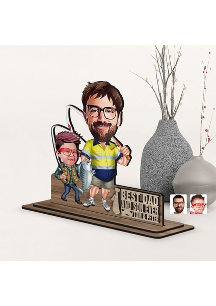 Kişiye Özel 3D Kabartma Isimli Baba-Oğul Karikatürlü Ahşap Biblo-12, Babaya Hediye, Babalar Günü Hediyeleri fırsatları