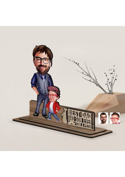 Kişiye Özel 3D Kabartma Isimli Baba-Oğul Karikatürlü Ahşap Biblo-2, Babaya Hediye, Babalar Günü Hediyeleri modelleri