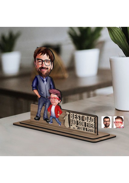 Kişiye Özel 3D Kabartma Isimli Baba-Oğul Karikatürlü Ahşap Biblo-2, Babaya Hediye, Babalar Günü Hediyeleri fırsatları