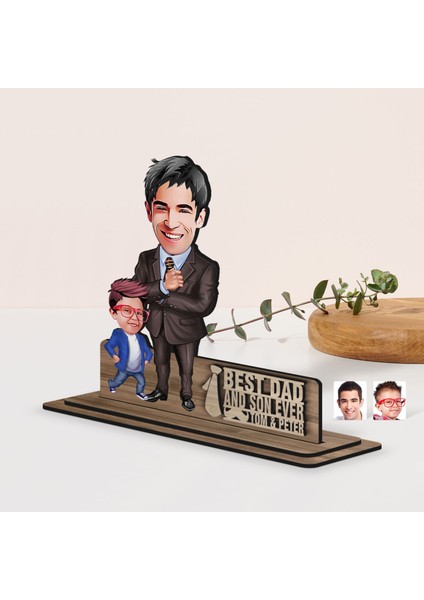Kişiye Özel 3D Kabartma Isimli Baba-Oğul Karikatürlü Ahşap Biblo-5, Babaya Hediye, Babalar Günü Hediyeleri
