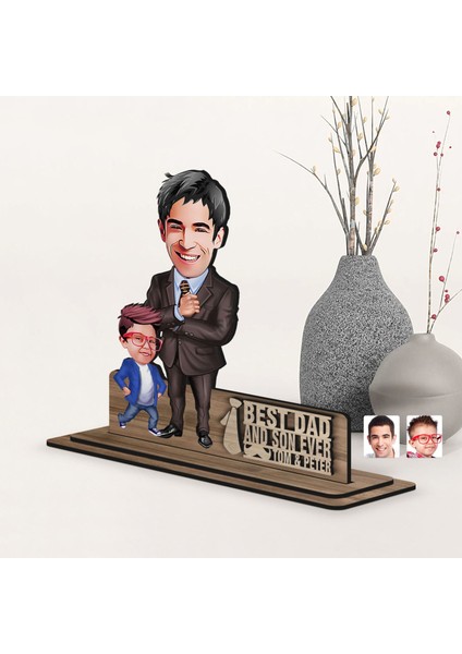 Kişiye Özel 3D Kabartma Isimli Baba-Oğul Karikatürlü Ahşap Biblo-5, Babaya Hediye, Babalar Günü Hediyeleri fırsatları