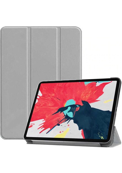 Apple iPad Air 11 2024 Uyumlu Tablet Kılıfı Suni Deri Katlanabilir Smart Cover Standlı Kılıf, Gri