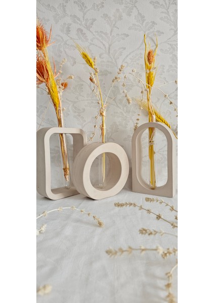 Beton Vazo,kuru Çiçeklik Vazo,dekoratif Vazo 3'lü Set(3 Cam Tüp Dahil) fiyatları