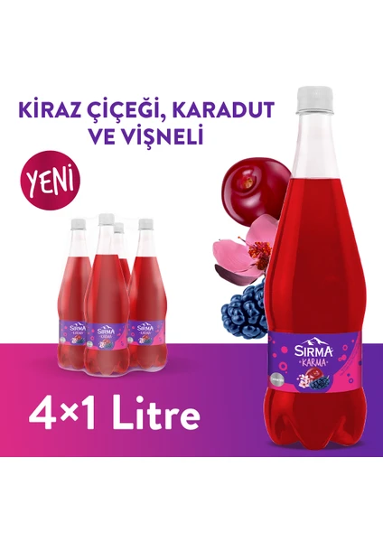 Karma Karadut ve Kiraz Çiçeği Aromalı Vişneli Doğal Maden Suyu 1 L X4