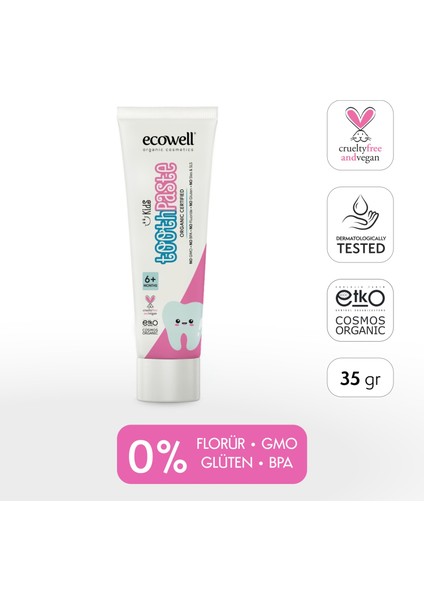 Florürsüz Çocuk Diş Macunu, Organik & Vegan Sertifikalı, Karadut Özlü, 6 Ay ve Sonrasına Uygun, 35 gr