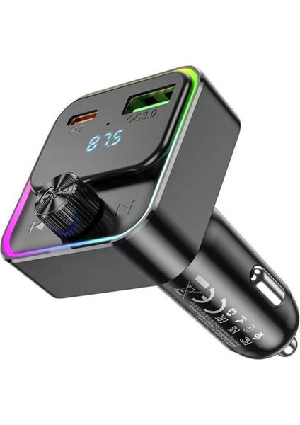 Dijital Göstergeli Kablosuz Araç Içi Fm Transmitter + USB-PD30W Hızlı Şarj Aleti