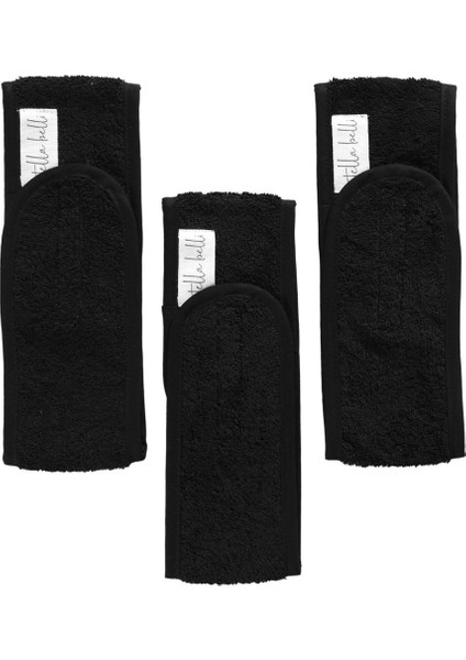 Saç Bandı | 3lü Set | %100 Pamuk Havlu | Cilt Bakımı | Makyaj Saç Bandana | Cırt Bant Biyeli | Siyah