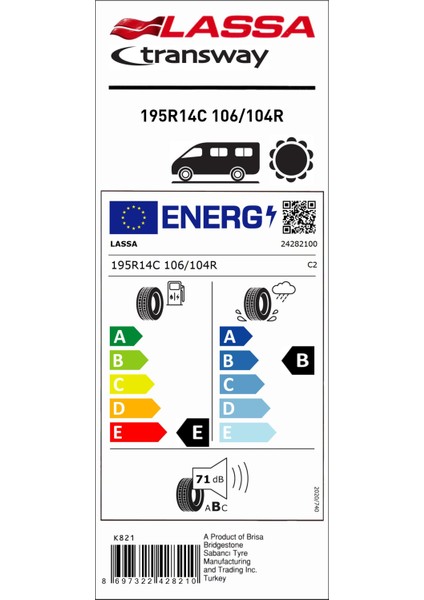 195R14C 106/104R Transway F-B-71DB Yaz Lastiği (Üretim YILI:2024)