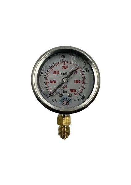 Ø 63 - 0 - 400 Bar 1/4 Alttan Çıkışlı Gliserinli Manometre