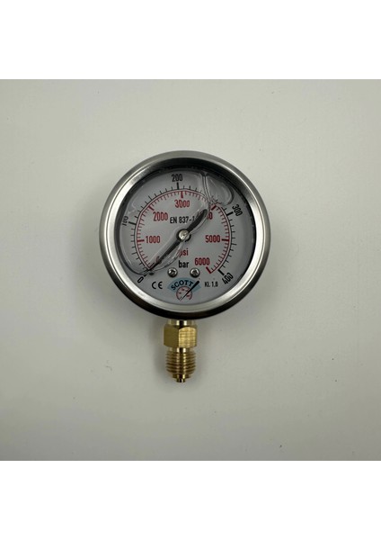 Ø 63 - 0 - 400 Bar 1/4 Alttan Çıkışlı Gliserinli Manometre