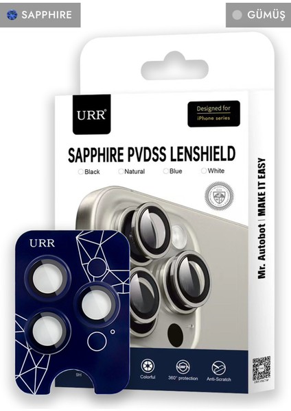 iPhone 15 Pro Sapphire Pvdss Kamera Lens Koruyucu - Gümüş